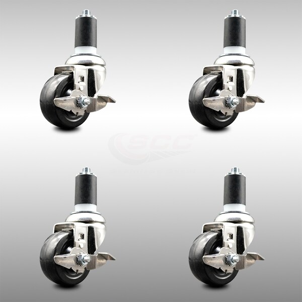 Service Caster 3 Inch 316SS Soft Rubber Swivel 1-5/8 Inch Expanding Stem Caster Set Brake SCC SCC-SS316EX20S314-SRS-TLB-158-4 - main